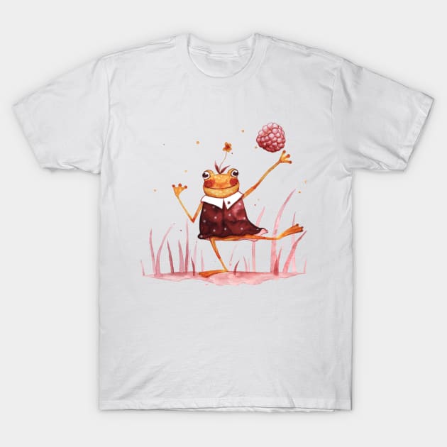 Happy frog with raspberry T-Shirt by Hana Nekrep Art
